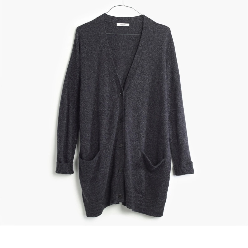 MERINO MADEWELL KENT Alpaca Open Front Green Cardigan Pockets Slouchy Soft SZ S